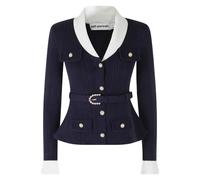 Self Portrait - Cardigan en maille côtelée - Femme - Pulls - Bleu - Taille: 38 FR