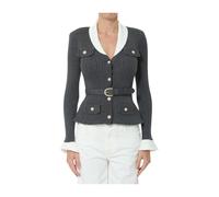 Self Portrait - Cardigan en maille côtelée - Femme - Pulls - Gris - Taille: 42 FR