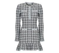 Self Portrait - Checked Knit Mini Dress - Femme - Robes - Bleu - Taille: 36 FR