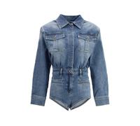 Self Portrait - Combinaison-short en denim avec strass - Femme - Combinaisons et Ensembles - Bleu - Taille: 34 FR