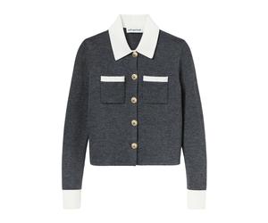 Self Portrait - Contrast Collar Cardigan - Femme - Pulls - Gris - Taille: 40 FR