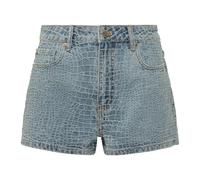 Self Portrait - Croc Effect Denim Shorts - Femme - Shorts - Bleu - Taille: W27