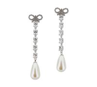 Self Portrait - Crystal Bow Drop Earrings - Femme - Accessoires - Gris - Taille: ONE Size