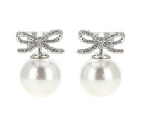Self Portrait - Crystal Bow Pearl Back Earrings - Femme - Accessoires - Gris - Taille: ONE Size