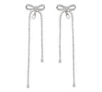 Self Portrait - Crystal Bow Pearl Earrings - Femme - Accessoires - Gris - Taille: ONE Size
