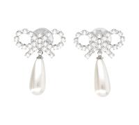 Self Portrait – Boucles d'oreilles femme nœud cristal et perles – Blanc – Taille unique