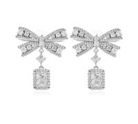 Self Portrait - Crystal Droplet Bow Earrings - Femme - Accessoires - Gris - Taille: ONE Size