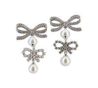Self Portrait, Femme, Accessoires, Gris, Taille: ONE Size Double Bow Pearl Earrings