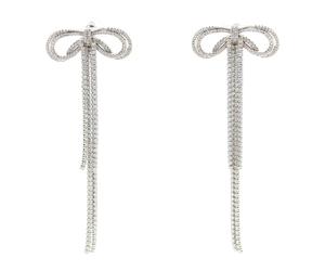 Self Portrait - Double Crystal Bow Earrings - Femme - Accessoires - Gris - Taille: ONE Size