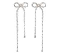 Self Portrait – Boucles d'oreilles nœud et goutte de cristal – Femme – Gris – Taille unique