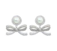Self Portrait, Femme, Accessoires, Gris, Taille: ONE Size Boucles d'oreilles Crystal Bow Pearl
