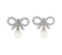 Self Portrait, Femme, Accessoires, Gris, Taille: ONE Size Bow Crystal Droplet Earrings