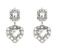 Self Portrait, Femme, Accessoires, Gris, Taille: ONE Size Crystal Pearl Tiered Heart Earrings