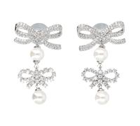 Self Portrait, Femme, Accessoires, Gris, Taille: ONE Size Double Bow Pearl Earrings