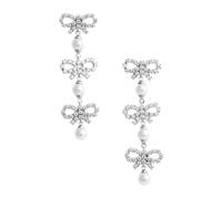 Self Portrait, Femme, Accessoires, Gris, Taille: ONE Size Micro Bow Pearl Tiered Earrings