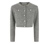 Self Portrait, Femme, Pulls, Gris, Taille: 38 FR Fluffy Crystal Trim Cardigan