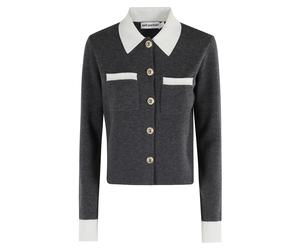 Self Portrait, Femme, Pulls, Gris, Taille: 40 FR Cardigan Col Contrasté en Gris et Blanc