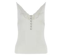 Self Portrait, Femme, Tops, Blanc, Taille: 42 FR Haut en maille côtelée à bordure en dentelle