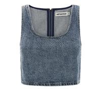 Self Portrait, Femme, Tops, Bleu, Taille: 36 FR Haut court en denim avec strass