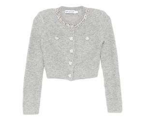 Self Portrait - Fluffy Crystal Trim Cardigan - Femme - Pulls - Gris - Taille: 40 FR
