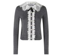 Self Portrait - Gilet en maille à col en dentelle - Femme - Pulls - Gris - Taille: 38 FR