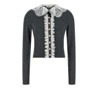 Self Portrait - Gilet Tricot avec Col en Dentelle - Femme - Pulls - Gris - Taille: 38 FR
