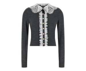 Self Portrait - Gilet Tricot avec Col en Dentelle - Femme - Pulls - Gris - Taille: 40 FR