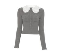 Self Portrait - Haut en maille à col rond - Femme - Pulls - Gris - Taille: 42 FR