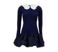 Self Portrait, Femme, Robes, Bleu, Taille: 38 FR Knit Taffeta Mini Dress