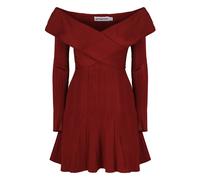 Self Portrait - Knitted Viscose Mini Dress - Femme - Robes - Rouge - Taille: 42 FR