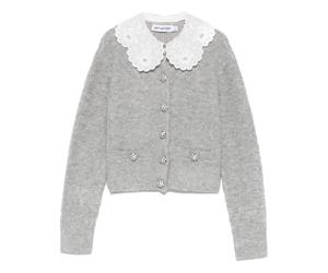 Self Portrait - Lace Collar Cardigan - Femme - Pulls - Gris - Taille: 36 FR
