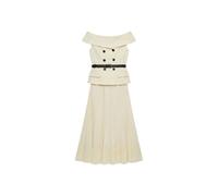 Self Portrait - Lace-Detail Button-Front Midi Dress - Femme - Robes - Jaune - Taille: 36 FR