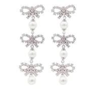 Self Portrait - Micro Bow Pearl Tiered Earrings - Femme - Accessoires - Blanc - Taille: ONE Size
