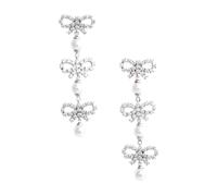 Self Portrait - Micro Bow Pearl Tiered Earrings - Femme - Accessoires - Gris - Taille: ONE Size