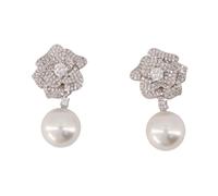 Self Portrait - Mini Boucles d'Oreilles Fleur Cristal Perle - Femme - Accessoires - Gris - Taille: ONE Size