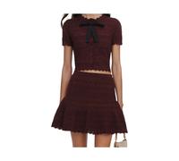 Self Portrait - Mini-jupe en maille pointelle - Femme - Jupes - Rouge - Taille: 38 FR