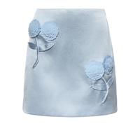 Self Portrait - Mini-jupe en satin avec fleurs à sequins 3D - Femme - Jupes - Bleu - Taille: 38 FR