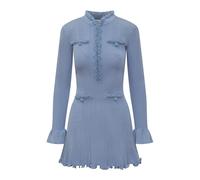 Self Portrait - Mini-robe en maille côtelée - Femme - Robes - Bleu - Taille: 42 FR