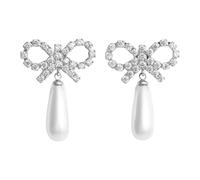 Self Portrait – Boucles d'oreilles femme nœud cristal et perles – Blanc – Taille unique