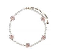 Self Portrait - Pf26 Collier Choker Fleurs Émaillées et Perles - Femme - Accessoires - Rose - Taille: ONE Size
