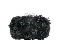 Self Portrait - Pochette de soirée florale en satin et cristaux - Femme - Sacs - Noir - Taille: ONE Size