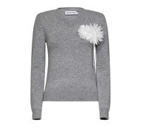 Self Portrait - Pull à encolure en V avec application florale - Femme - Pulls - Gris - Taille: 40 FR
