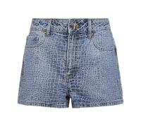 Self Portrait - Rhinestone Croc Effect Denim Shorts - Femme - Shorts - Bleu - Taille: W27