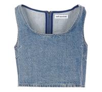 Self Portrait - Rhinestone Denim Crop Top - Femme - Tops - Bleu - Taille: 36 FR
