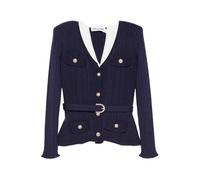 Self Portrait - Ribbed Knit Cardigan - Femme - Pulls - Bleu - Taille: 42 FR