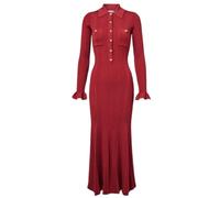 Self Portrait - Ribbed Knit Midi Dress - Femme - Robes - Rouge - Taille: 40 FR