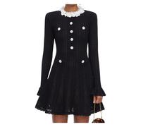 Self Portrait - Robe courte en maille à garniture florale - Femme - Robes - Noir - Taille: 36 FR