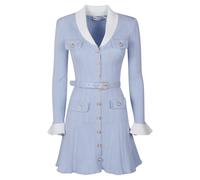 Self Portrait - Robe courte en maille côtelée - Femme - Robes - Bleu - Taille: 42 FR