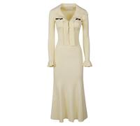 Self Portrait - Robe mi-longue en maille de viscose nouée - Femme - Robes - Jaune - Taille: 42 FR