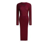 Self Portrait - Robe midi en maille côtelée ajourée - Femme - Robes - Rouge - Taille: 42 FR
